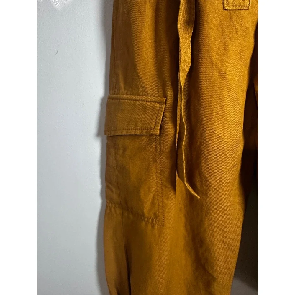 Banana Republic Petite 4 Tencel Linen Cargo Pants Mustard Yellow Belted Utility